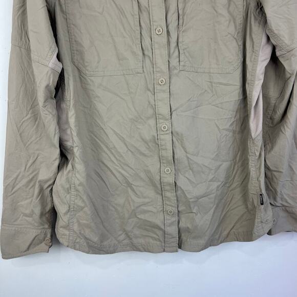 REI CO-OP tan button up longsleeve women's size Medium nylon spandex blend shirt - Picture 3 of 8